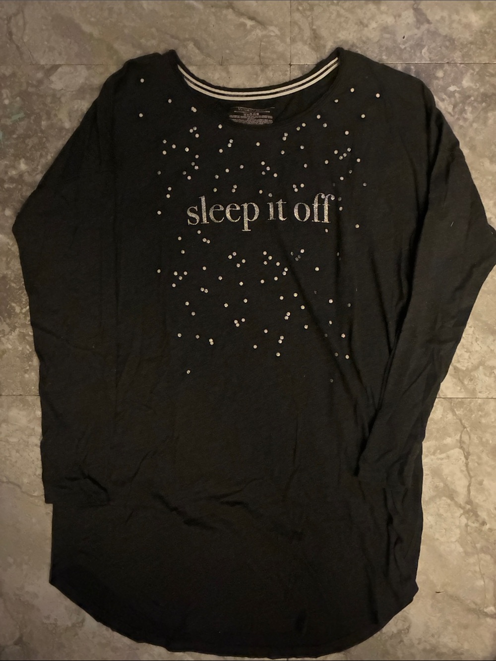 Victoria's Secret Black 'sleep it off' Embellished Long-Sleeve Nightshirt